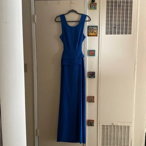 bcbg royal blue dress BCBG MAXAZRIA Royal Blue Simone Crepe Off the Shoulder Gown 6